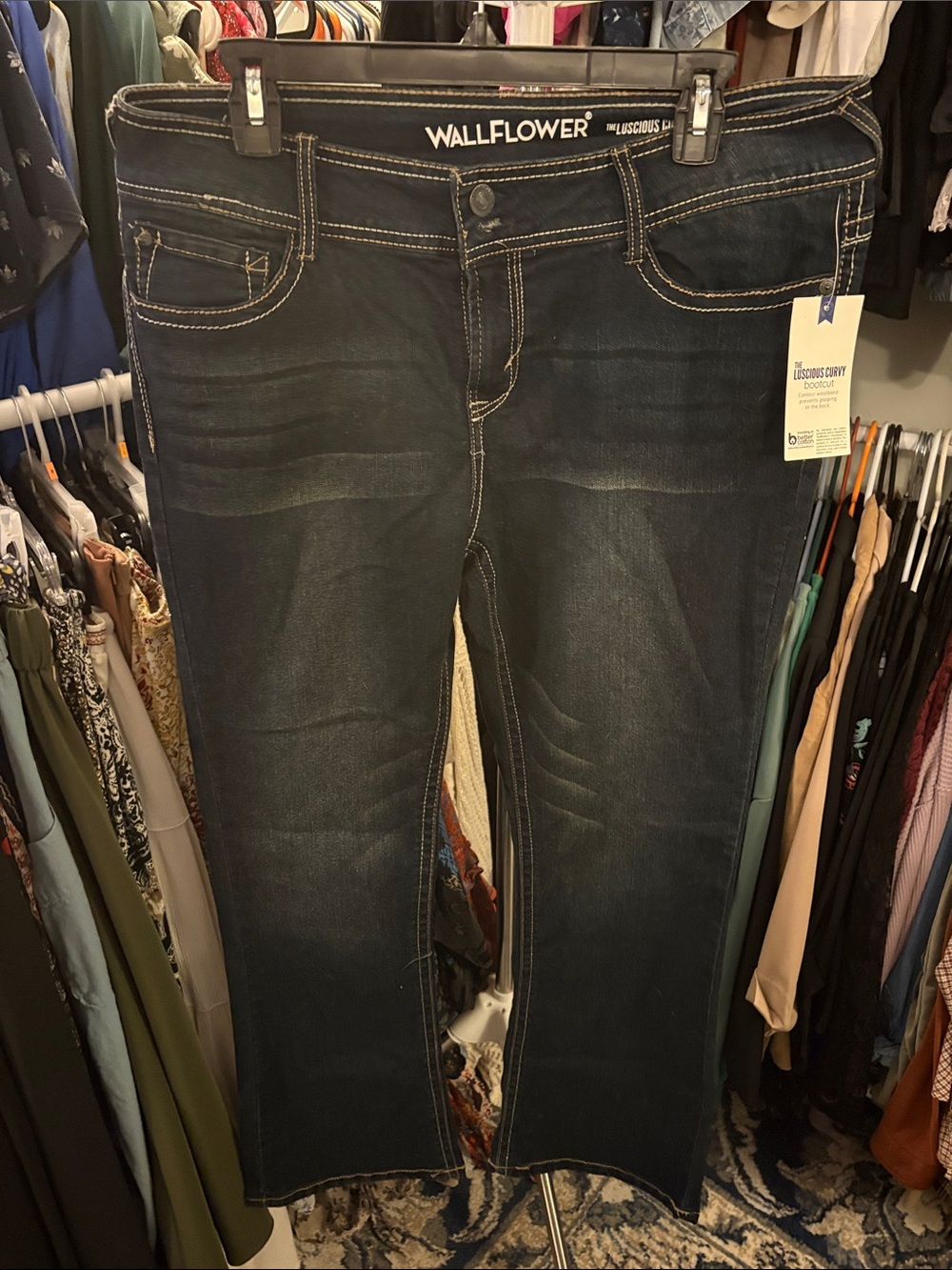 Wallflower Women's Dark Indigo Bootcut Jeans with Contrast Stitching